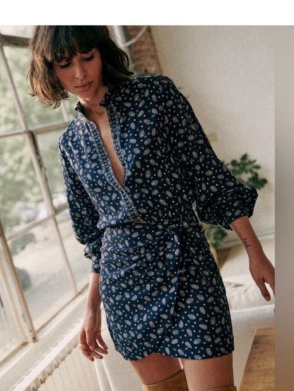Sezane Navy Blue Paisley Mini Dress
